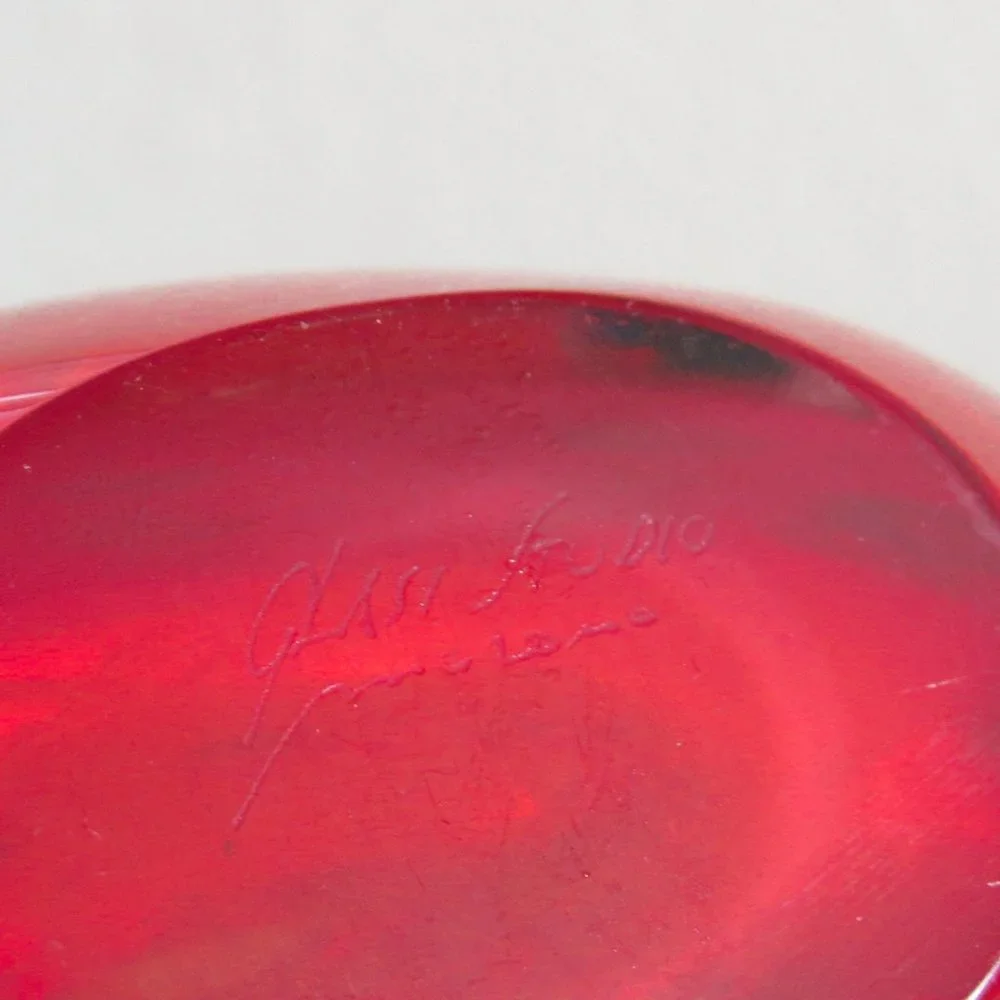 VTG Italian Murano Art Glass Vase Collectible Red Millefiori Studio Blown MCM - Picture 3 of 7